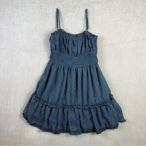 Altar'd State Blue Swiss Dot Smocked Mini Dress Ruffle Hem 26Z114CKZI‎ Small